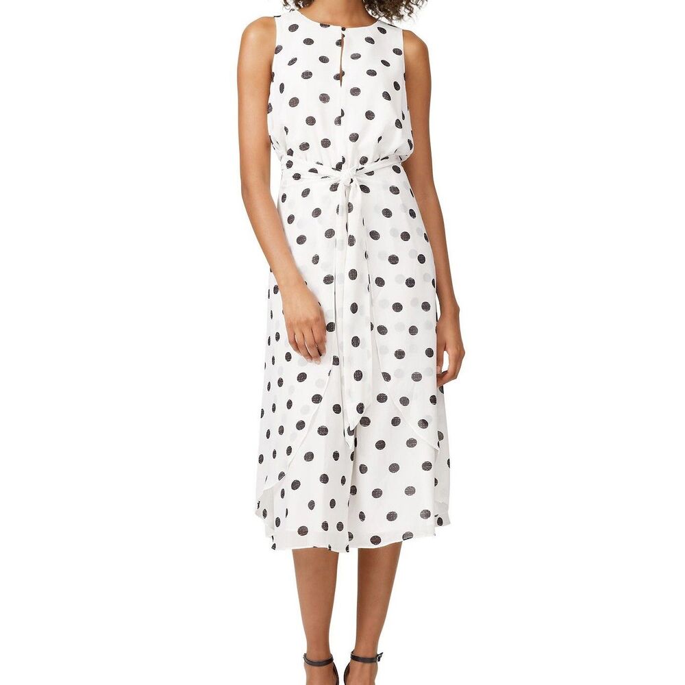 Rachel Roy Collection Ivy Dotted Midi Dress Size S White Black Sleeveless Layers